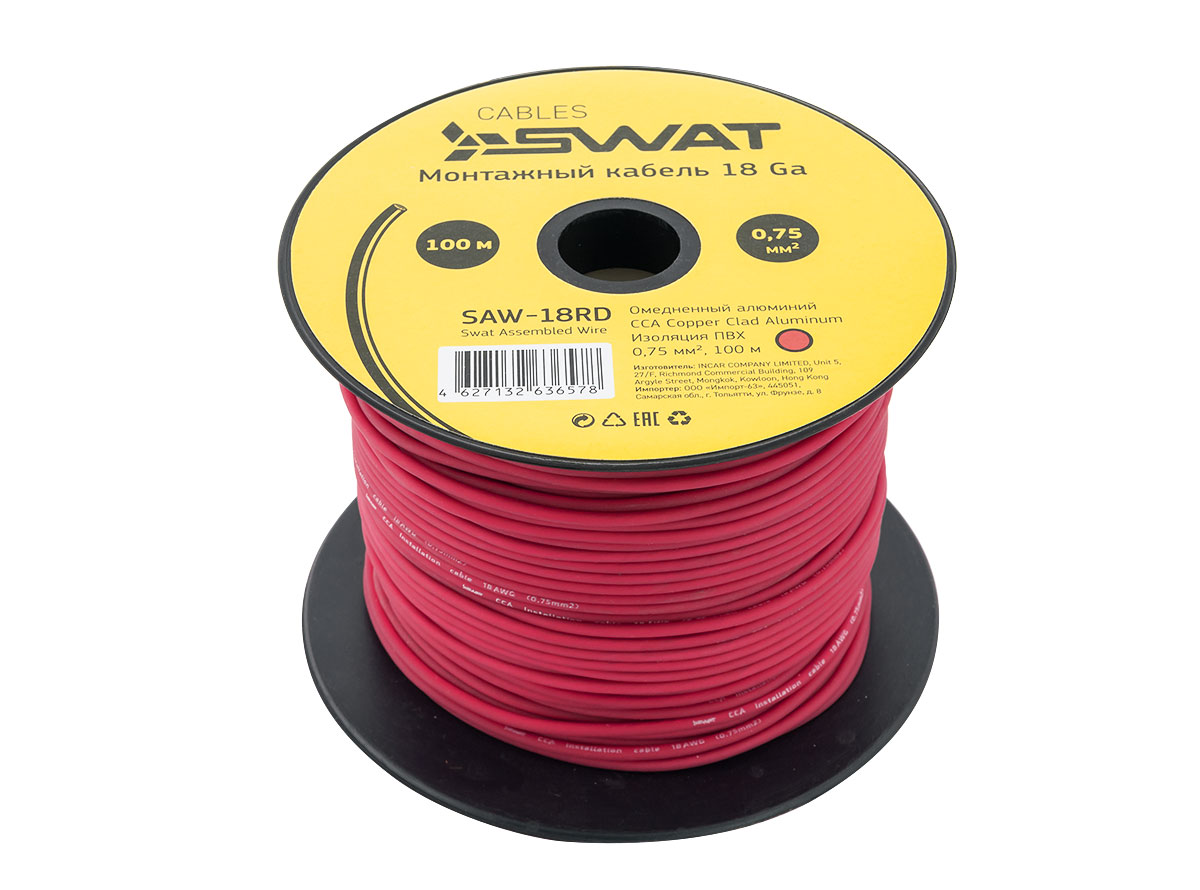 4114)SWAT SAW-18RD монтажный кабель 18Ga, 0,75мм2 красный, ССА, 100м, компактная катушка